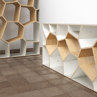 Design Voronoi Cell Fachwerk framework korsvirke Regal shelf hylla Raumteiler room-divider rumsdelar Sperrholz plywood kryssfaner
