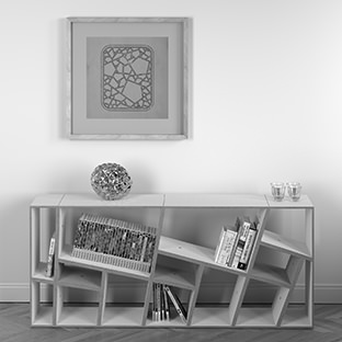 Design Chinese Lattice Fachwerk framework korsvirke Regal shelf hylla Raumteiler room-divider rumsdelar Sperrholz plywood kryssfaner